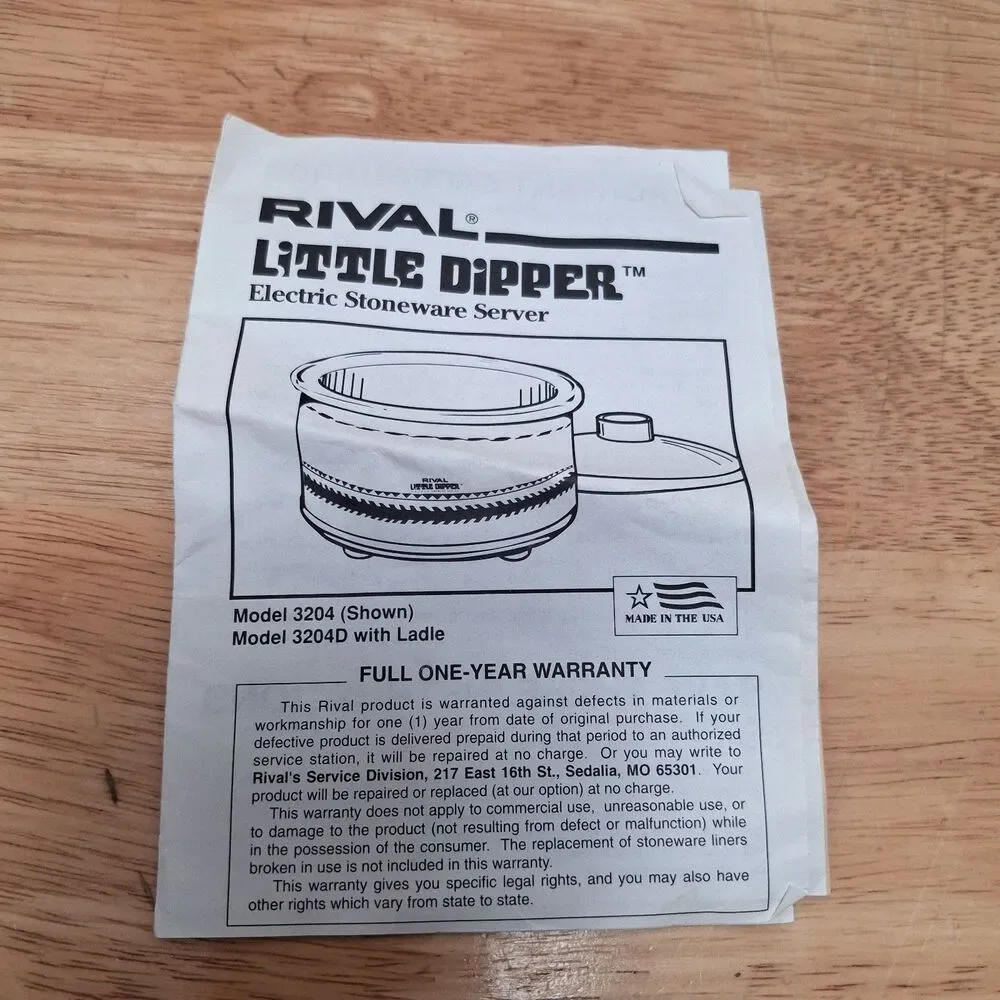 Vintage Rival Little Dipper Electric Stoneware Server Model 3204D Tested